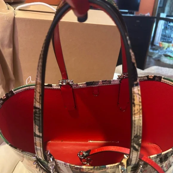 Christian Louboutin Cabata Small Patent Multicolor Collage Tote Bag with Pouch - Picture 3 of 7
